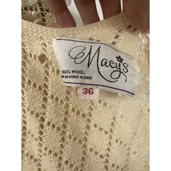 VTG 1950s Sequin Shrug 100% Wool Sweater Cropped Cardigan Bridal Macys Flawed - Picture 3 of 4